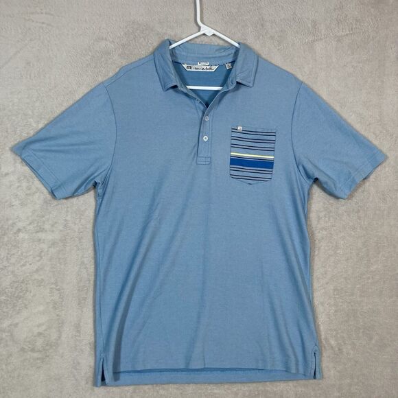 Travis Mathew‎ Polo Shirt Mens Medium Blue Golf Stretch Performance Pocket - Picture 1 of 7